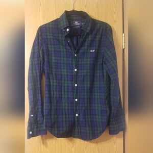 Vineyard Vines Green and Blue Plaid Slim Fit Shirt Small